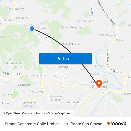 Strada Cenerente-Colle Umberto to Ponte San Giovanni map