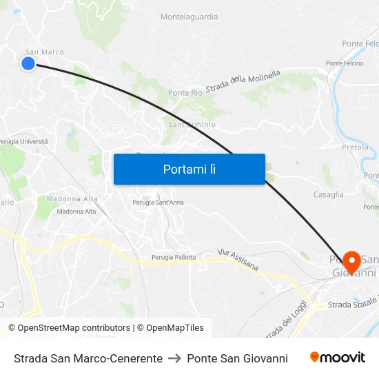 Strada San Marco-Cenerente to Ponte San Giovanni map