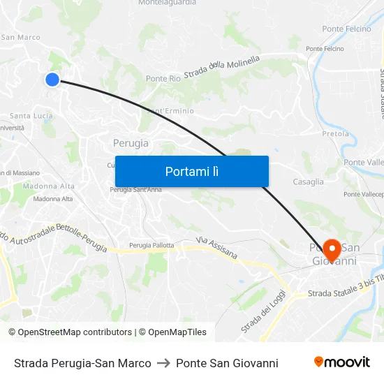 Strada Perugia-San Marco to Ponte San Giovanni map