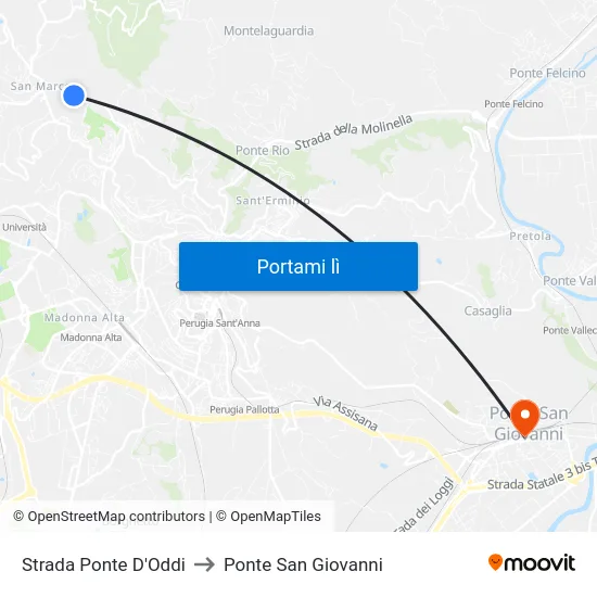 Strada Ponte D'Oddi to Ponte San Giovanni map