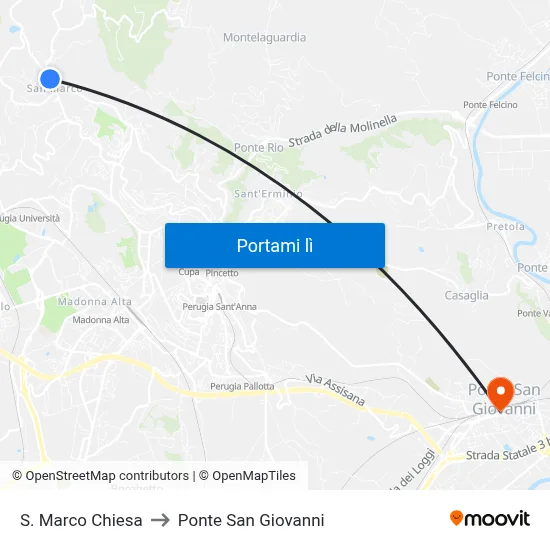 S. Marco Chiesa to Ponte San Giovanni map