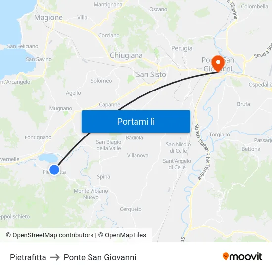 Pietrafitta to Ponte San Giovanni map