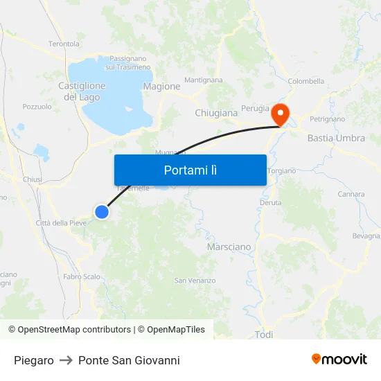 Piegaro to Ponte San Giovanni map
