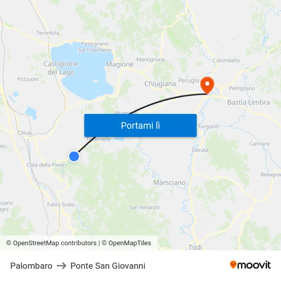 Palombaro to Ponte San Giovanni map