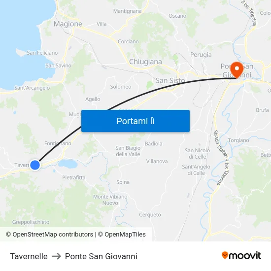 Tavernelle to Ponte San Giovanni map