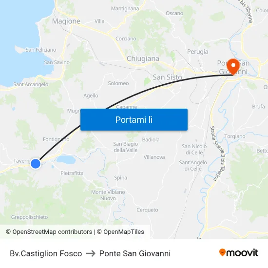 Bv.Castiglion Fosco to Ponte San Giovanni map