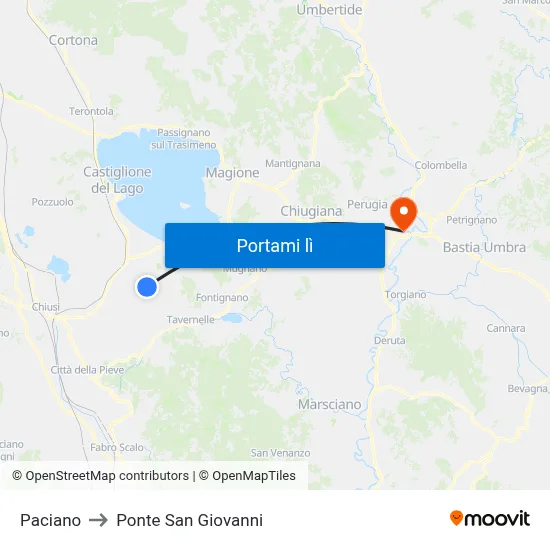 Paciano to Ponte San Giovanni map