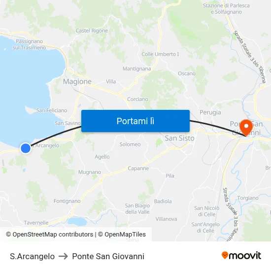 S.Arcangelo to Ponte San Giovanni map