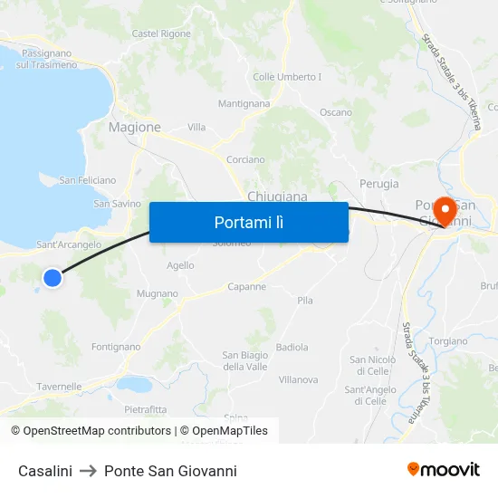 Casalini to Ponte San Giovanni map