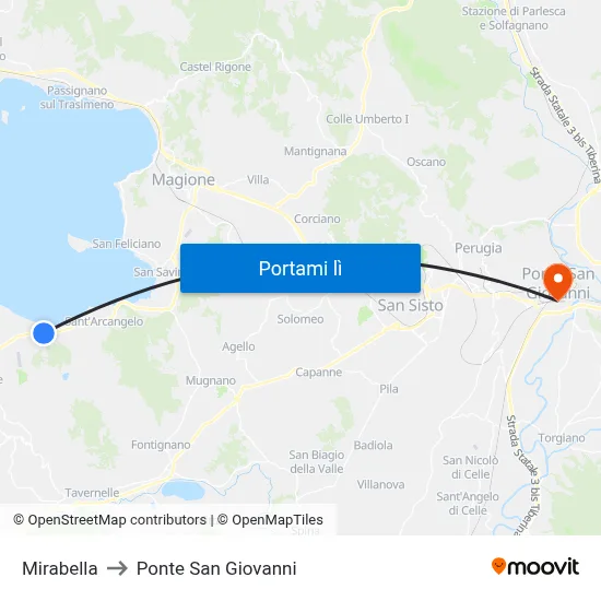 Mirabella to Ponte San Giovanni map