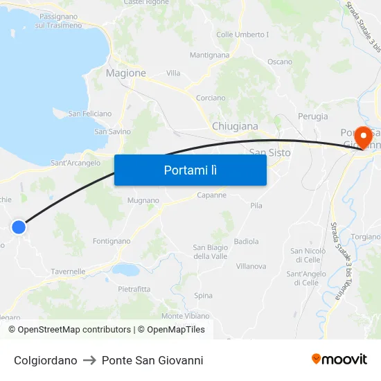 Colgiordano to Ponte San Giovanni map