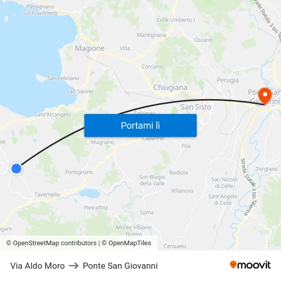 Via Aldo Moro to Ponte San Giovanni map