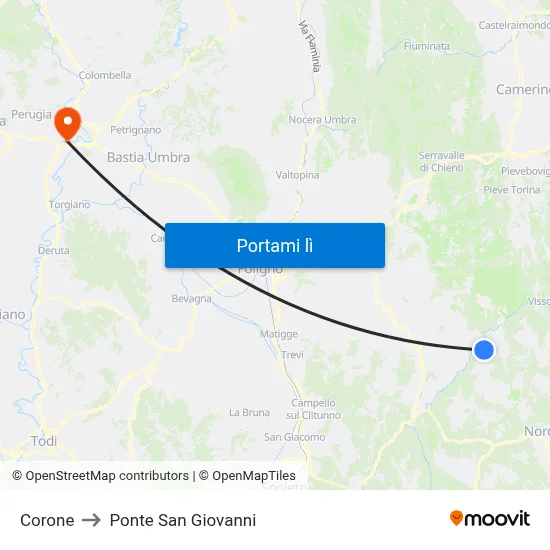 Corone to Ponte San Giovanni map