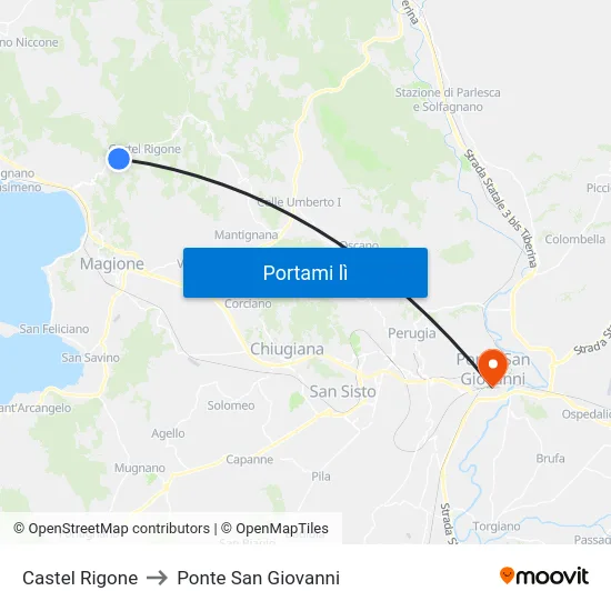 Castel Rigone to Ponte San Giovanni map