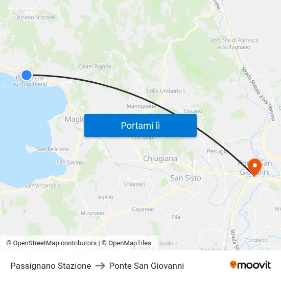 Passignano Stazione to Ponte San Giovanni map