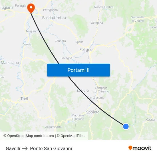 Gavelli to Ponte San Giovanni map