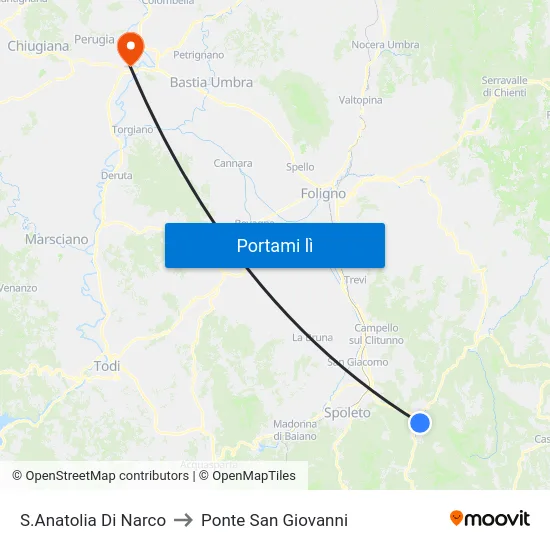 S.Anatolia Di Narco to Ponte San Giovanni map