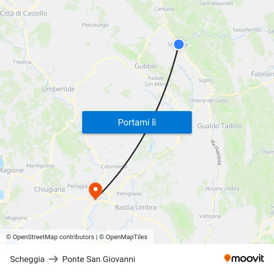 Scheggia to Ponte San Giovanni map