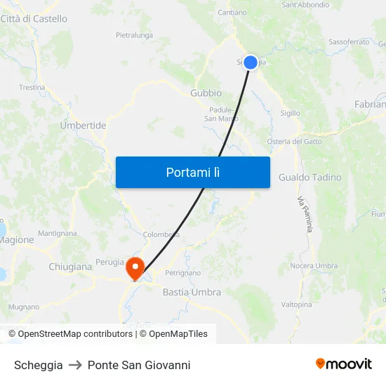 Scheggia to Ponte San Giovanni map
