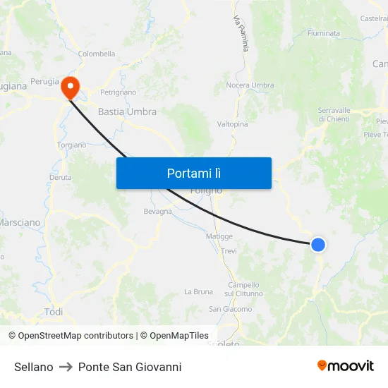 Sellano to Ponte San Giovanni map