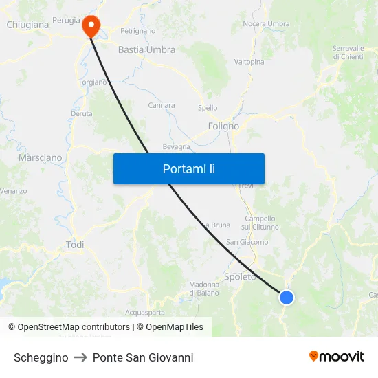 Scheggino to Ponte San Giovanni map