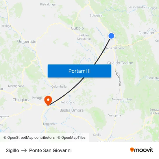 Sigillo to Ponte San Giovanni map