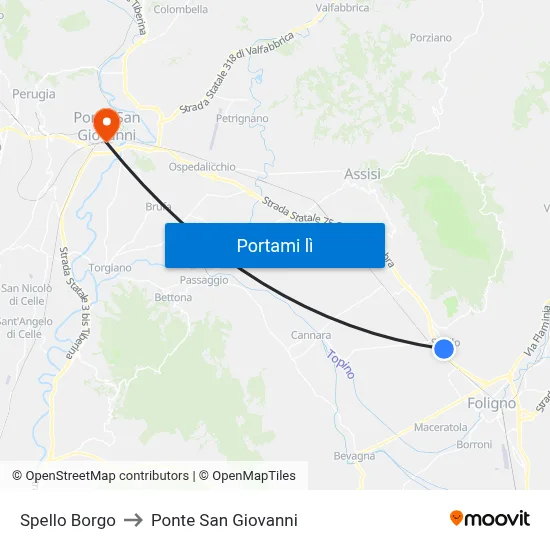 Spello Borgo to Ponte San Giovanni map