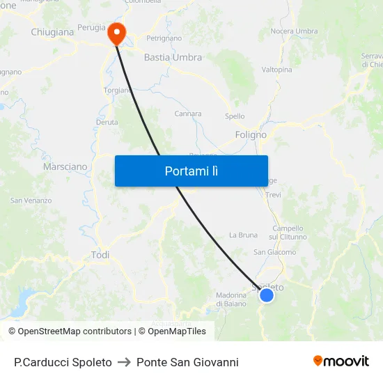 P.Carducci Spoleto to Ponte San Giovanni map