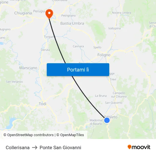 Collerisana to Ponte San Giovanni map