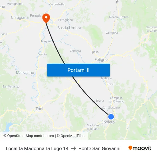 Località Madonna Di Lugo 14 to Ponte San Giovanni map