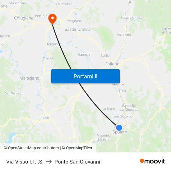 Via Visso I.T.I.S. to Ponte San Giovanni map