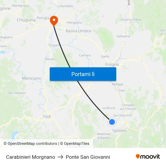 Carabinieri Morgnano to Ponte San Giovanni map