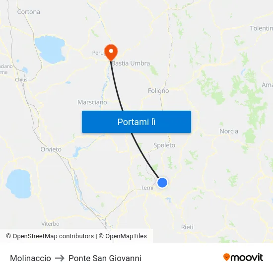 Molinaccio to Ponte San Giovanni map