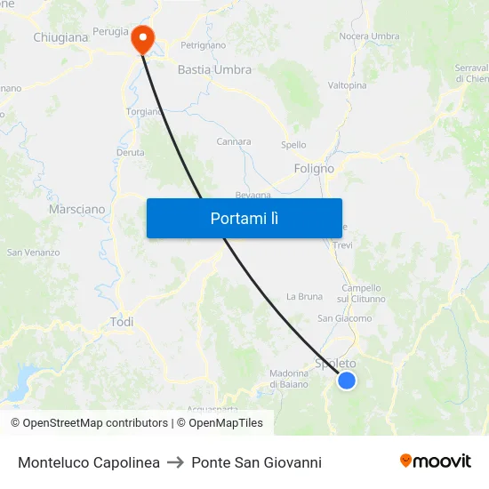 Monteluco Capolinea to Ponte San Giovanni map