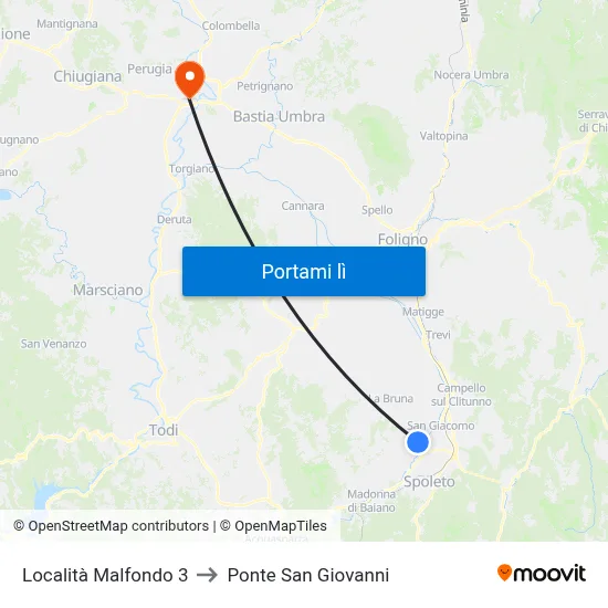 Località Malfondo 3 to Ponte San Giovanni map