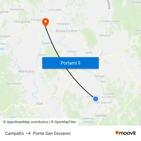 Campalto to Ponte San Giovanni map