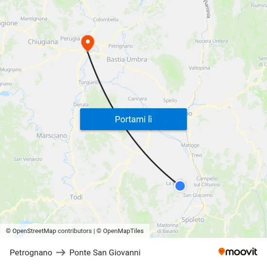 Petrognano to Ponte San Giovanni map