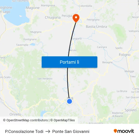 P.Consolazione Todi to Ponte San Giovanni map