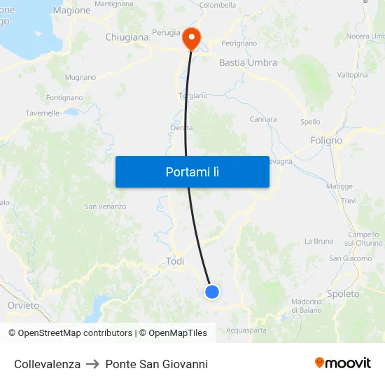 Collevalenza to Ponte San Giovanni map