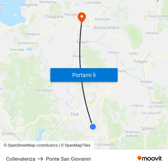 Collevalenza to Ponte San Giovanni map