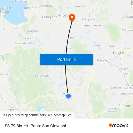 SS 79 Bis to Ponte San Giovanni map