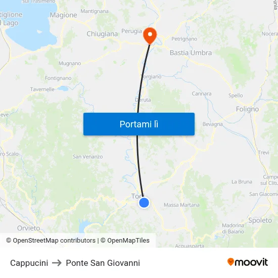 Cappucini to Ponte San Giovanni map