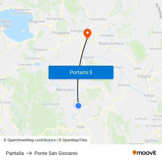 Pantalla to Ponte San Giovanni map