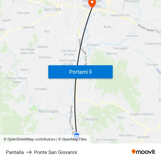 Pantalla to Ponte San Giovanni map