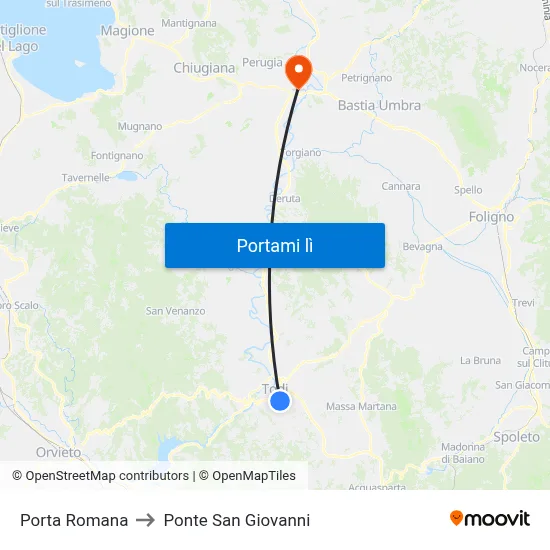 Porta Romana to Ponte San Giovanni map