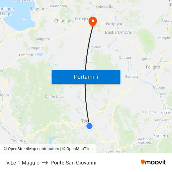 V.Le 1 Maggio to Ponte San Giovanni map