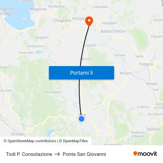 Todi P. Consolazione to Ponte San Giovanni map