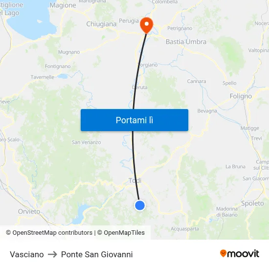 Vasciano to Ponte San Giovanni map