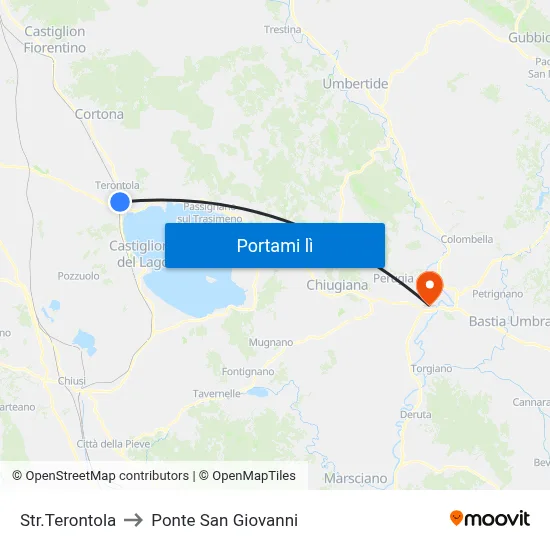 Str.Terontola to Ponte San Giovanni map