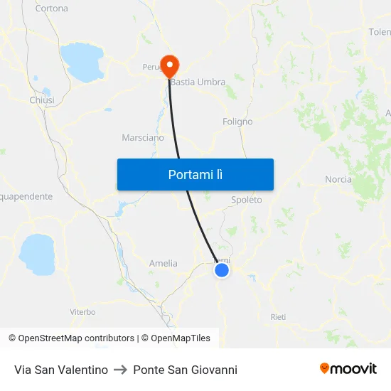 Via San Valentino to Ponte San Giovanni map